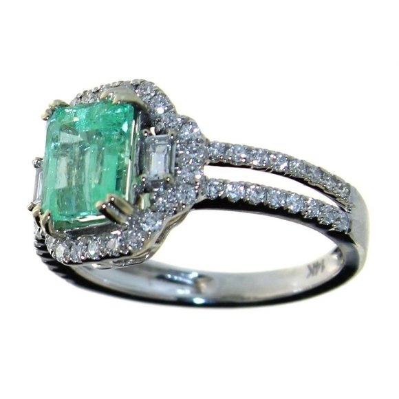 14KT GOLD 1.46 CT NATURAL EMERALD & DIAMOND RING - Picture 3 of 4
